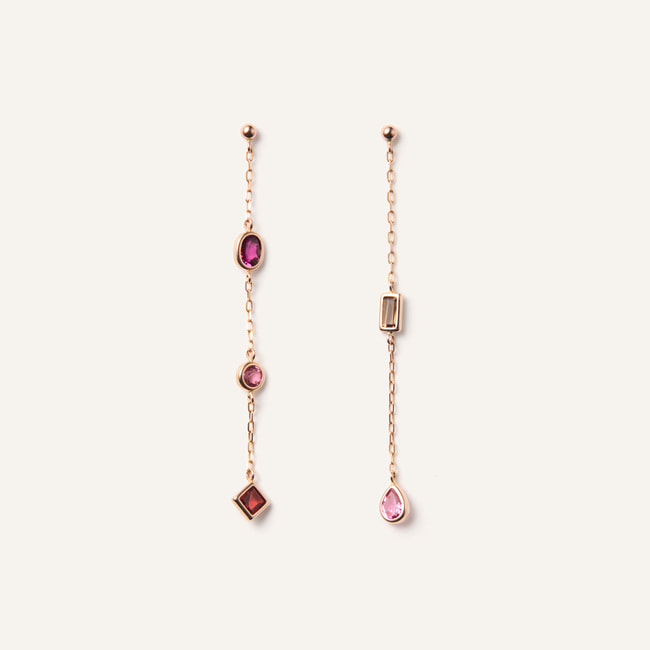 ジュエルモザイク ピンクカラー ピアス