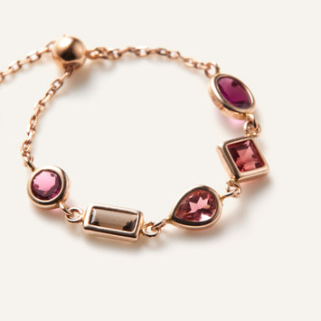 ジュエルモザイク ピンクカラー チェーンリング