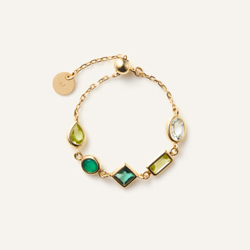 ジュエルモザイク グリーンカラー チェーンリング