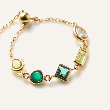 ジュエルモザイク グリーンカラー チェーンリング