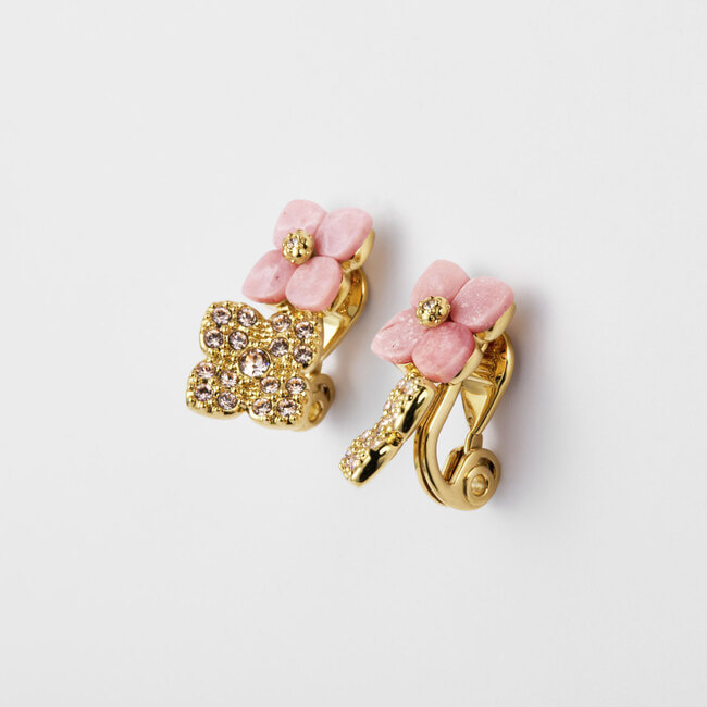 ピンクオパール フラワー イヤリング