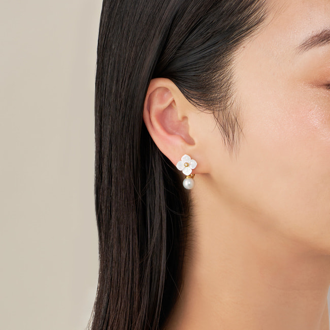 淡水パール シェルフラワー イヤリング