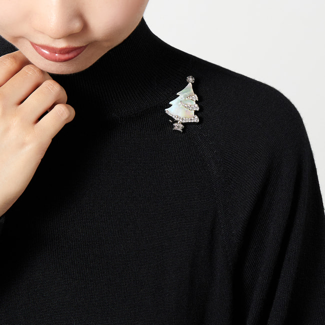 白蝶貝 クリスマスツリー ブローチ