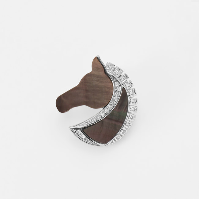 黒蝶貝 馬 ブローチ