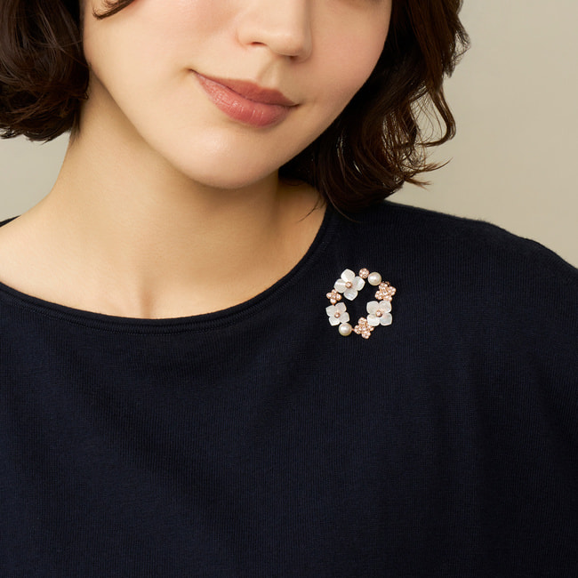 淡水パール シェルフラワー ブローチ