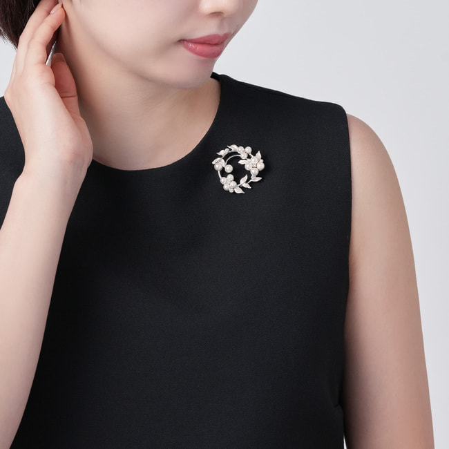 貝パール リースブローチ