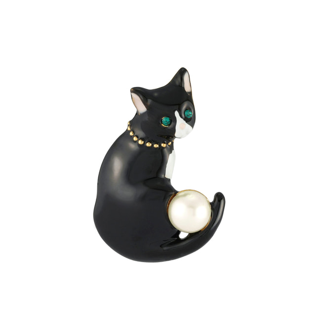 即納最大半額 黒猫 レトロ エナメル ブローチ ブラック キャット cat